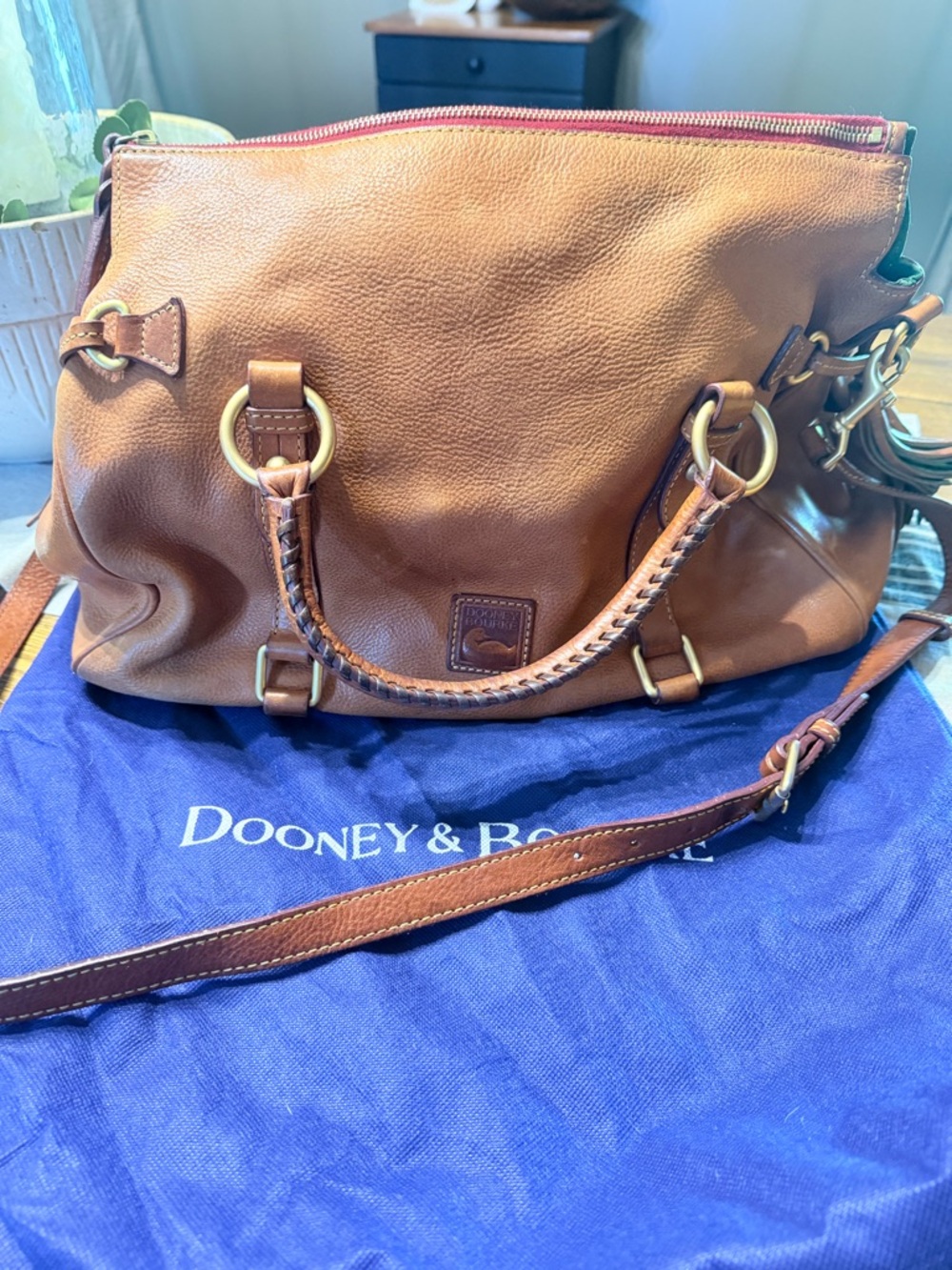 Dooney & Bourke Cognac Leather Shoulder Bag with Braided Handles LARGE
